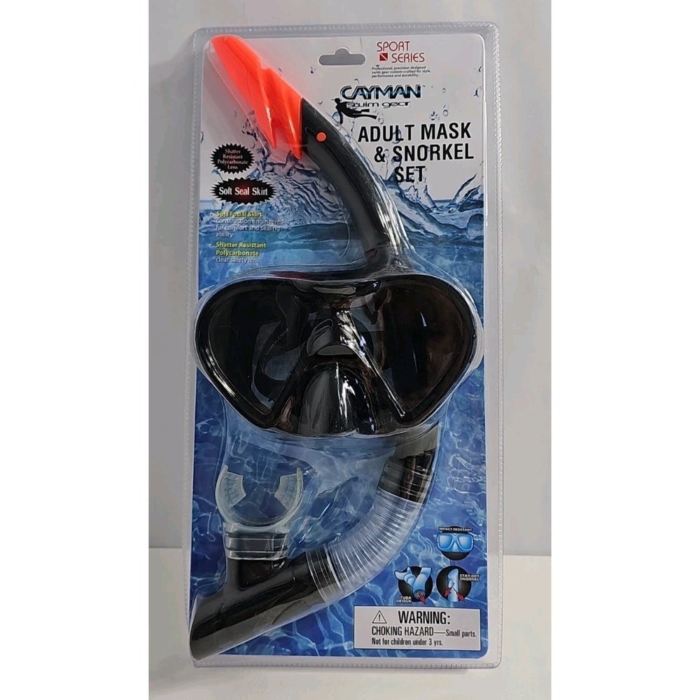 Adult Mask & Snorkel Set - Black - Cayman Swim Gear Sport NEW SEALED